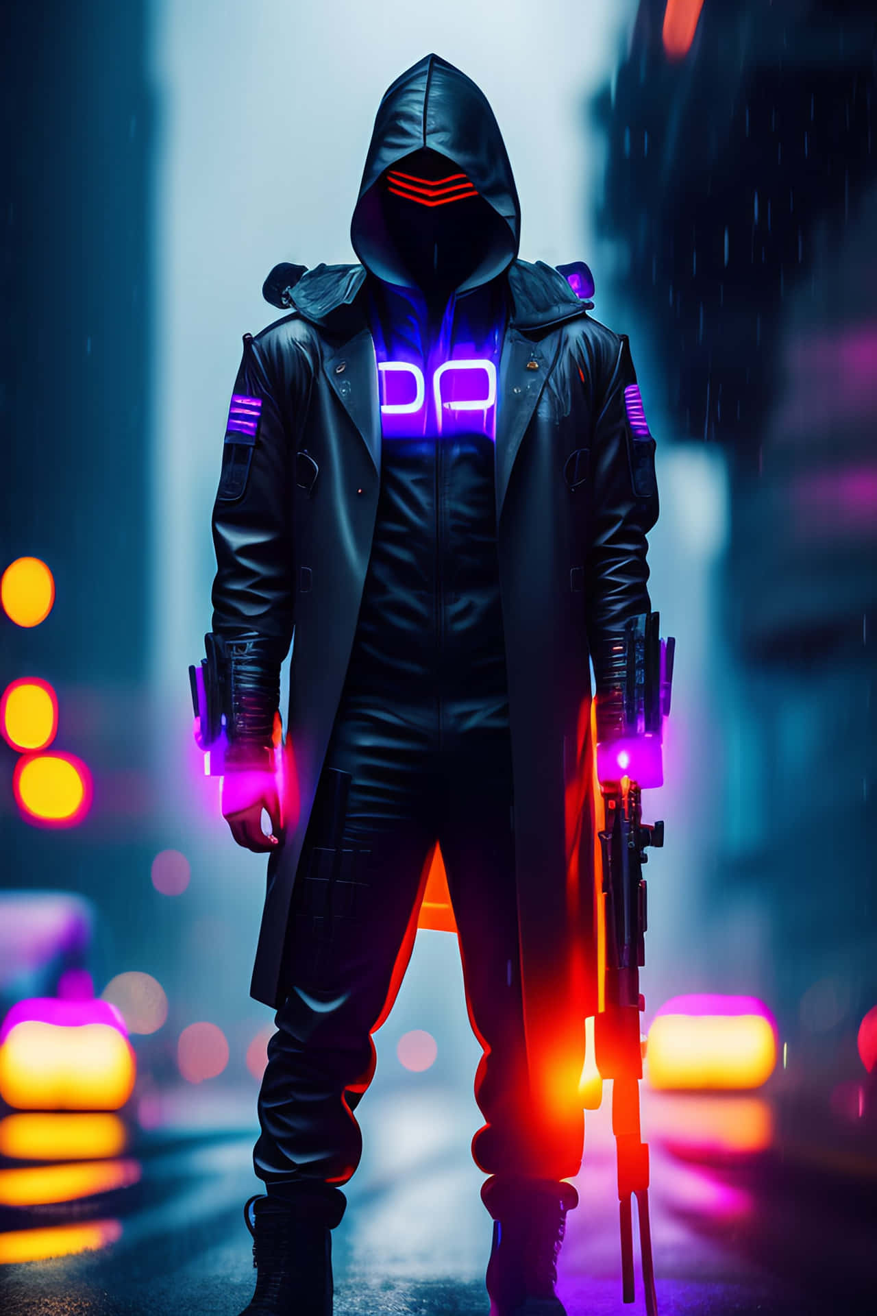 Cyberpunk Vigilantein Neon Rain.jpg Wallpaper