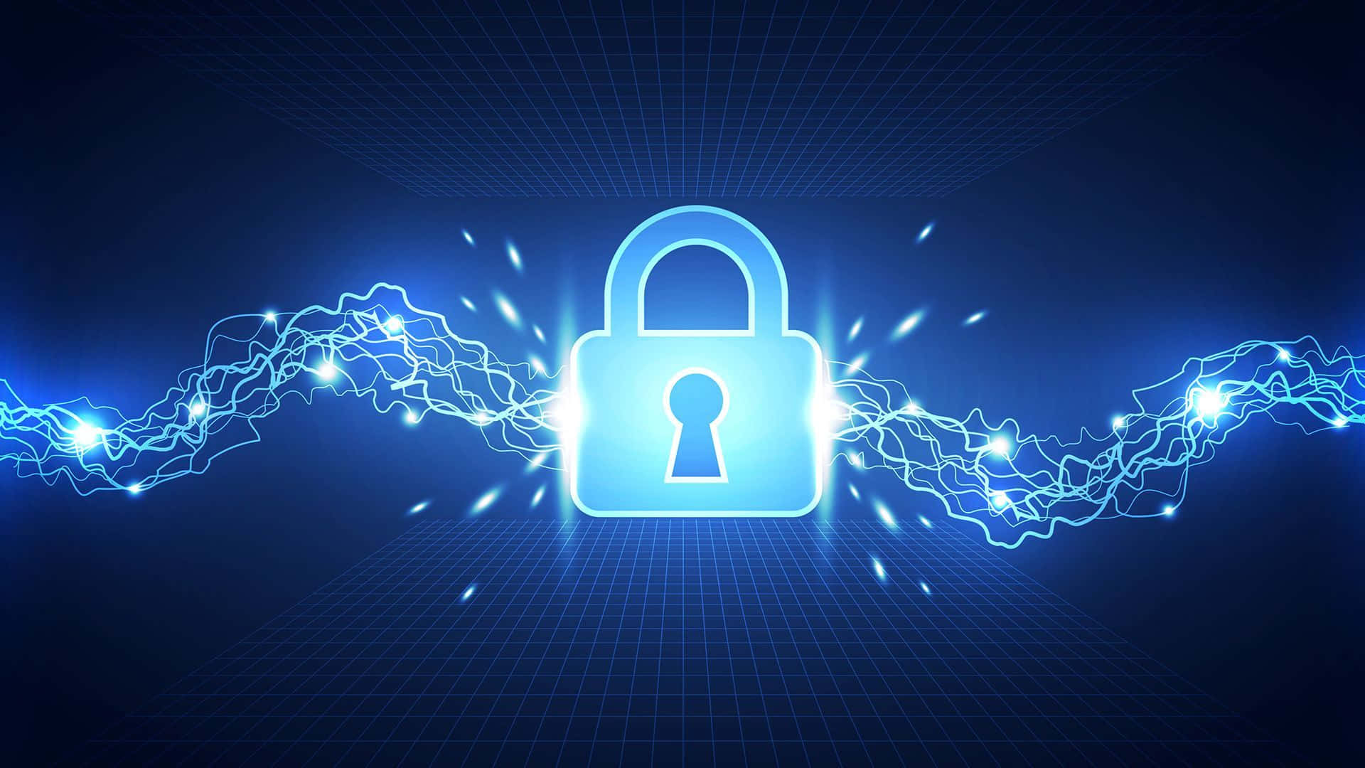 Cybersecurity Lock Electric Currents Wallpaper