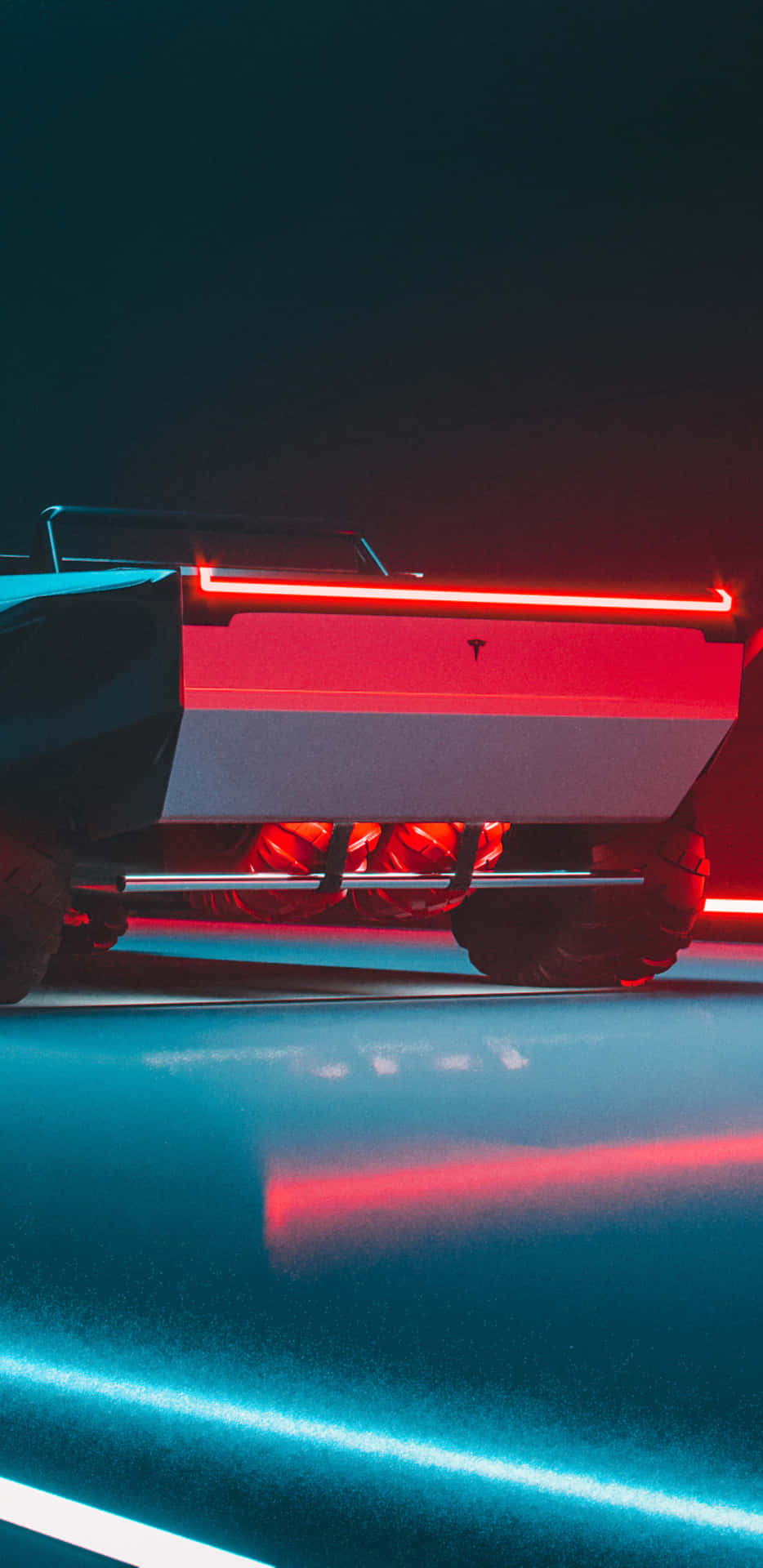 Enfuturistisk Bil Med Neonljus På Vägen