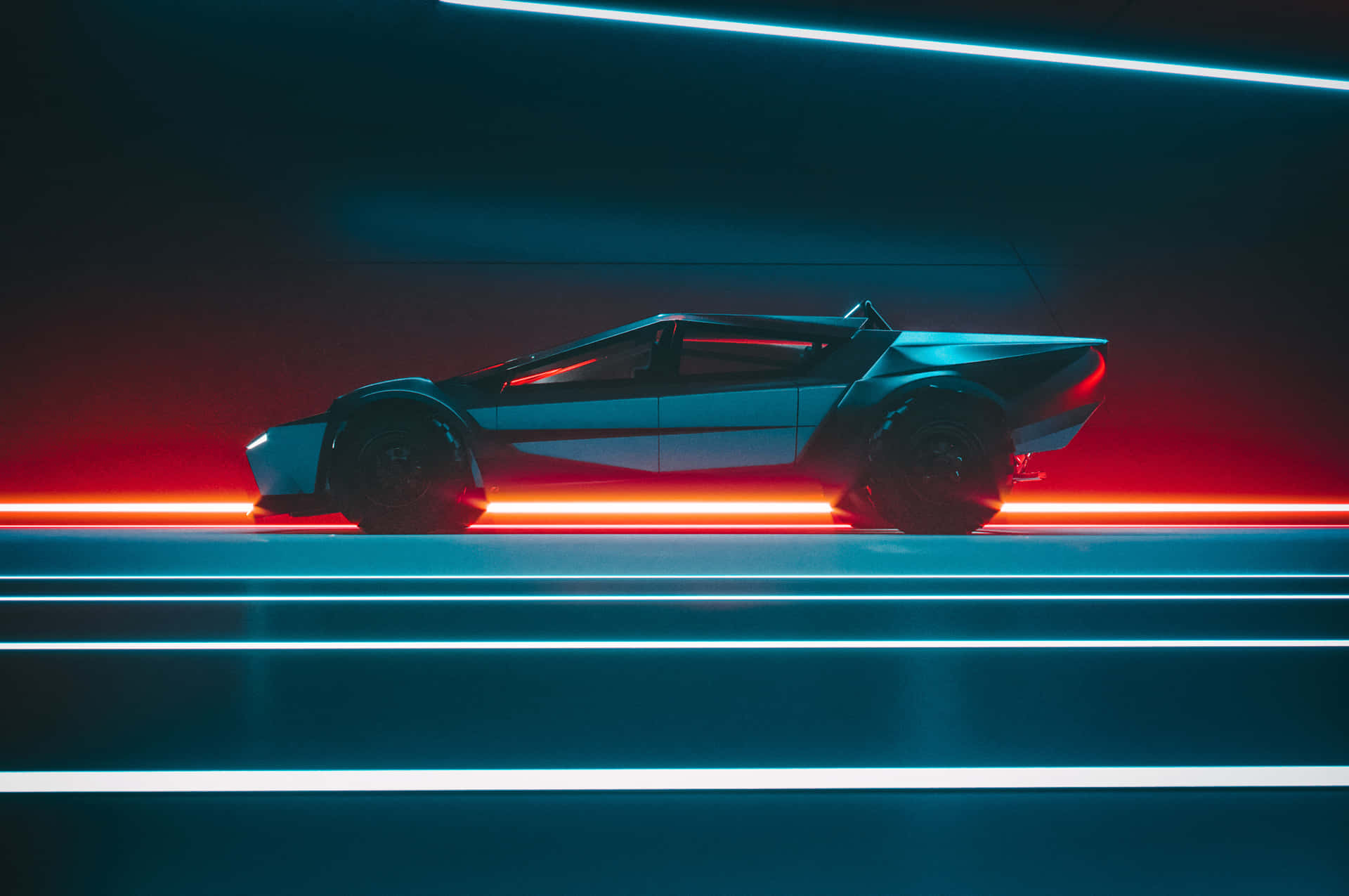 Un'autofuturistica In Un Tunnel Illuminato Al Neon