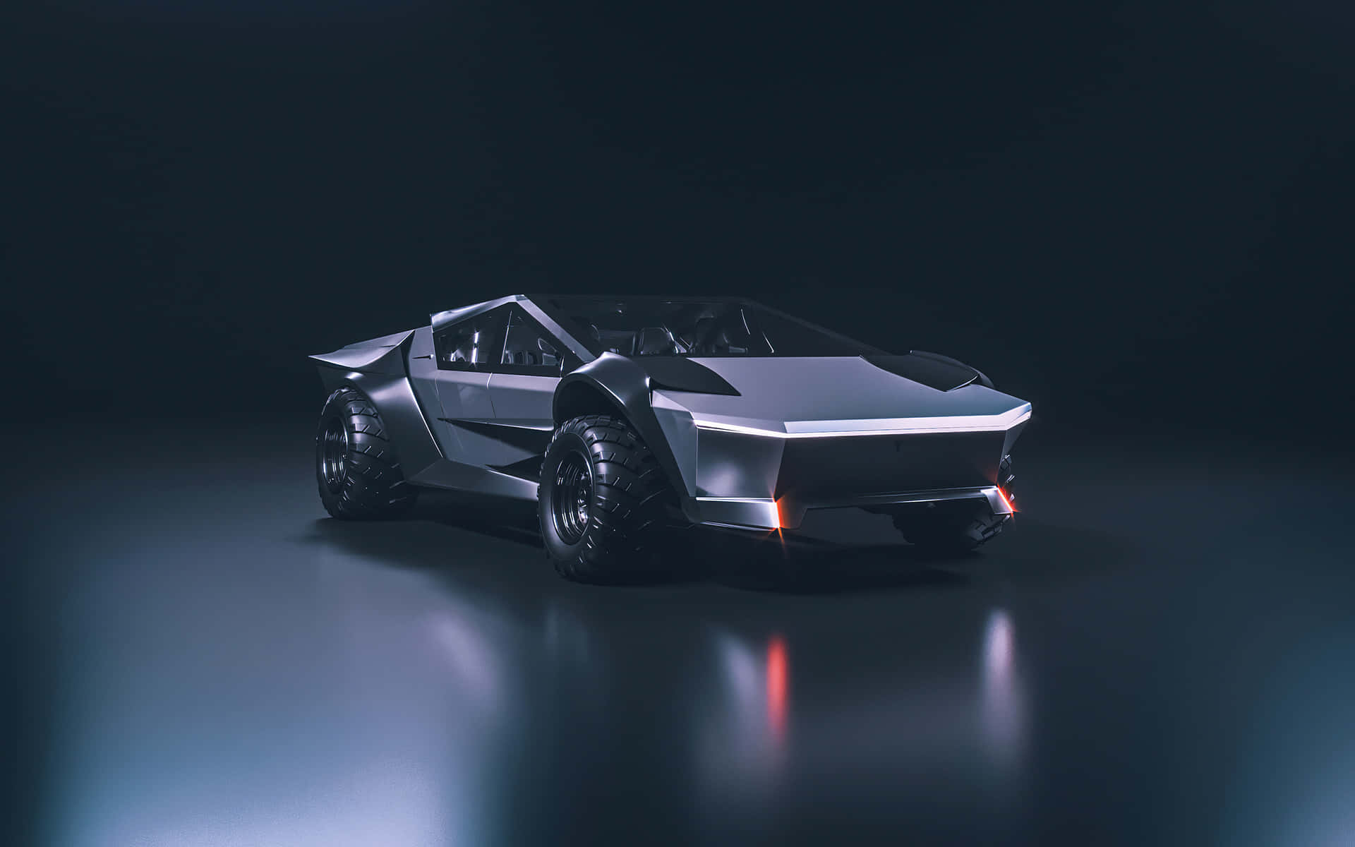 A Futuristic Car Is Shown In A Dark Room