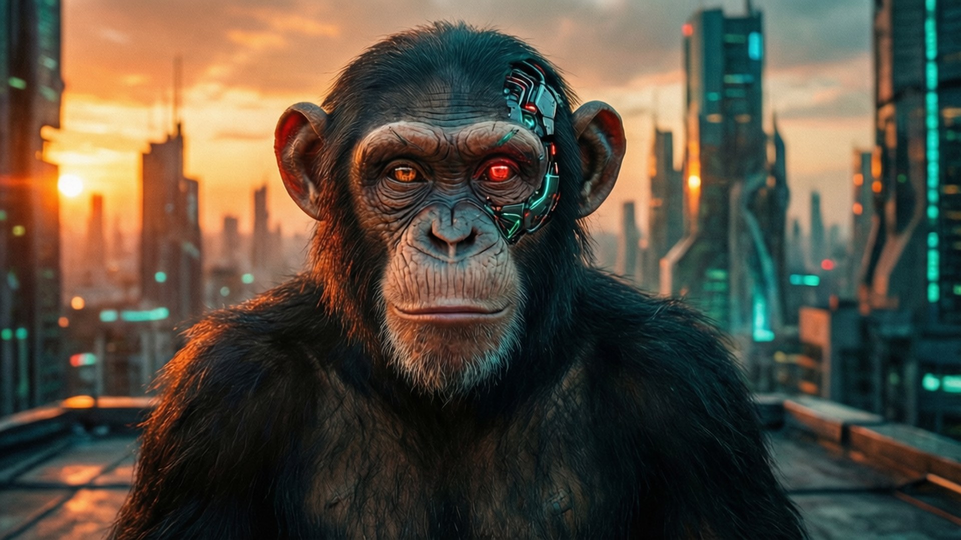 Cyborg Ape Rooftop Bakgrunner