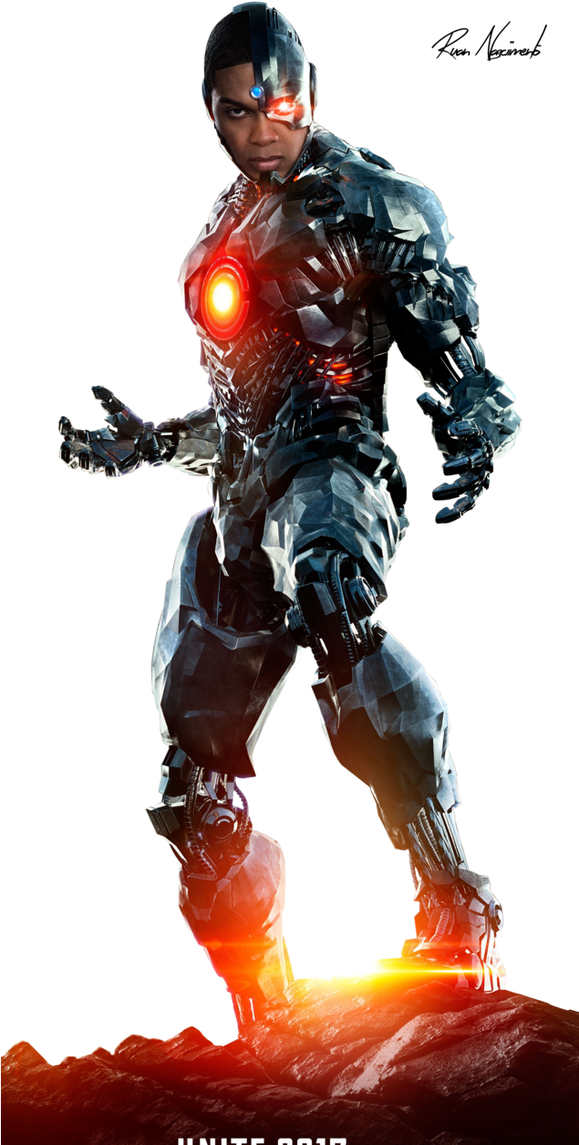Cyborg Hero Standing Pose PNG