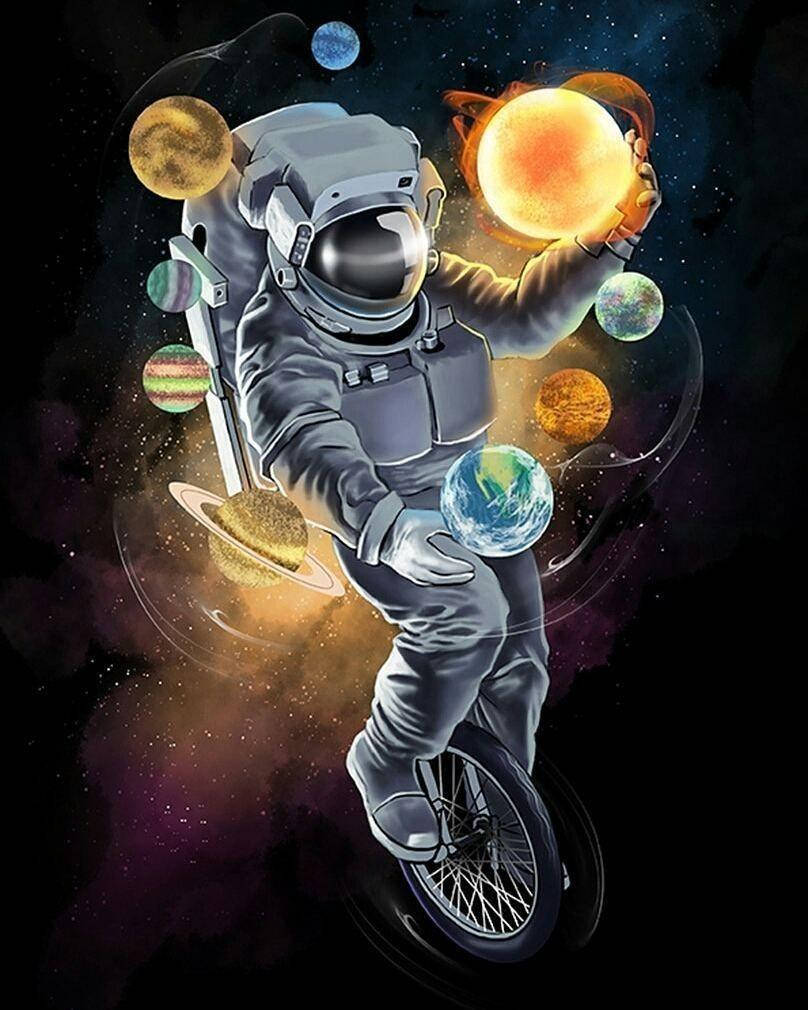 Cycling And Juggling Astronaut Cool Android Artwork