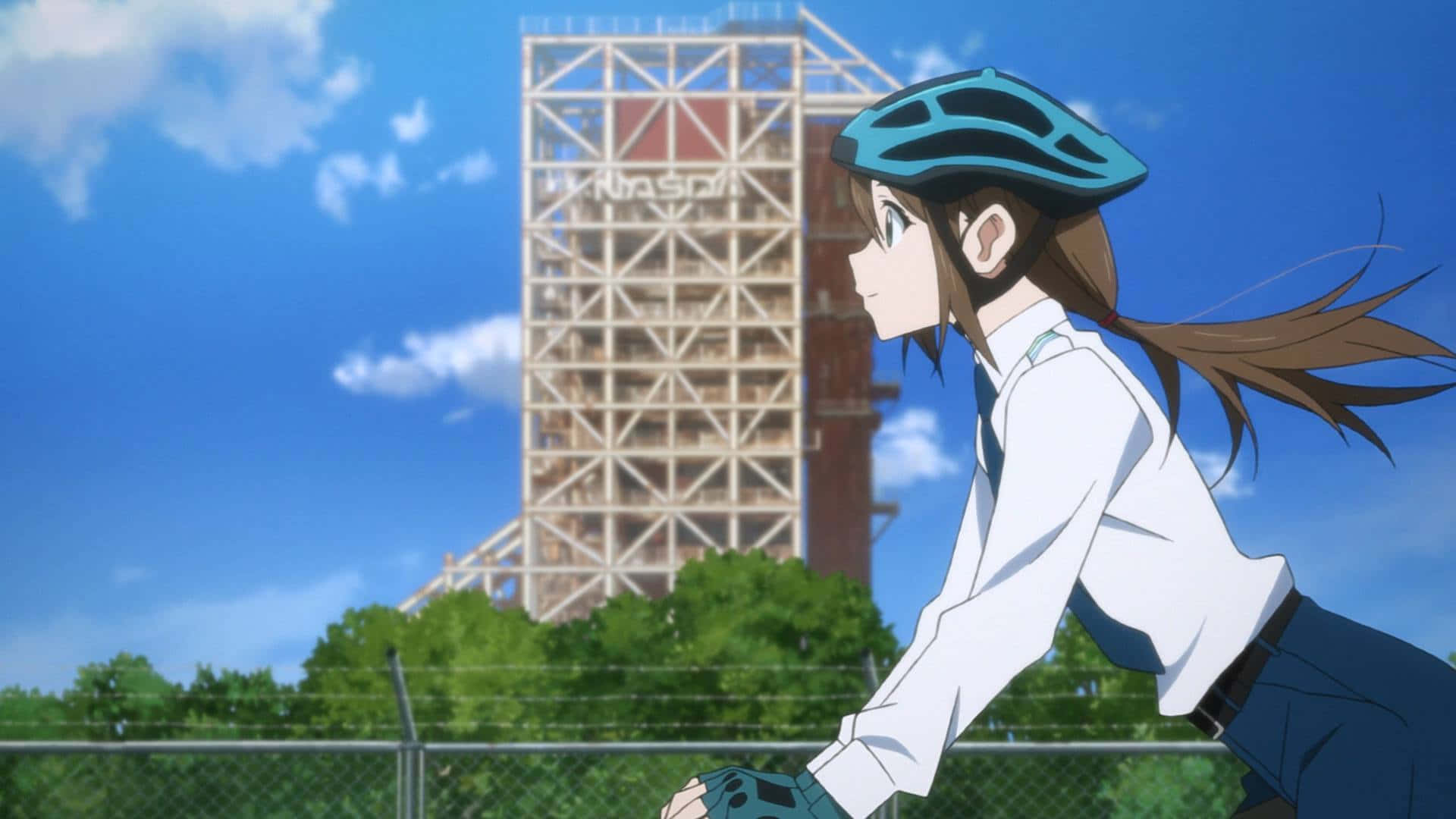 Download Cycling Girl Anime Scene Wallpaper | Wallpapers.com