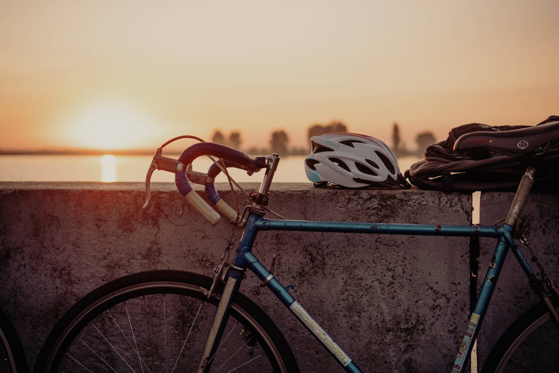 Cycling Waterfront Wall Sunset