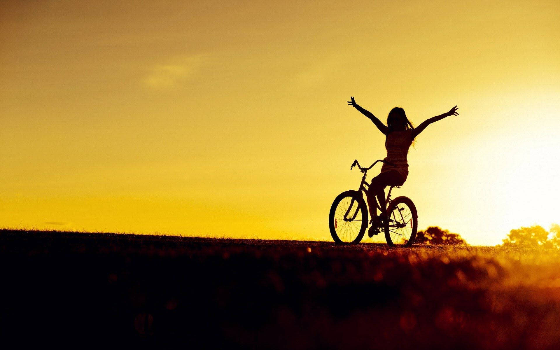 Cykelelskers Silhuet På En Solnedgang Wallpaper