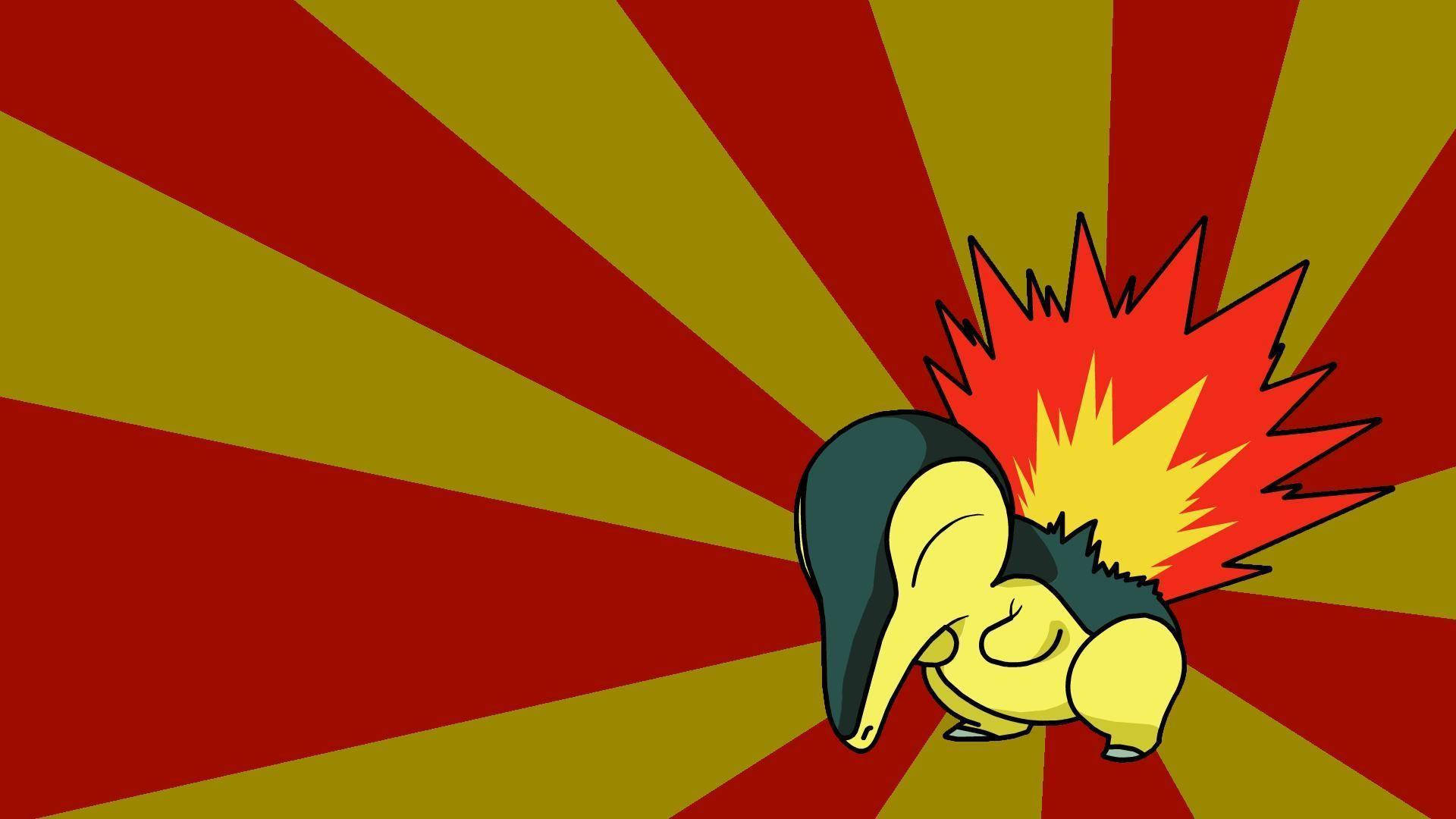 Cyndaquil In Striped Background Wallpaper