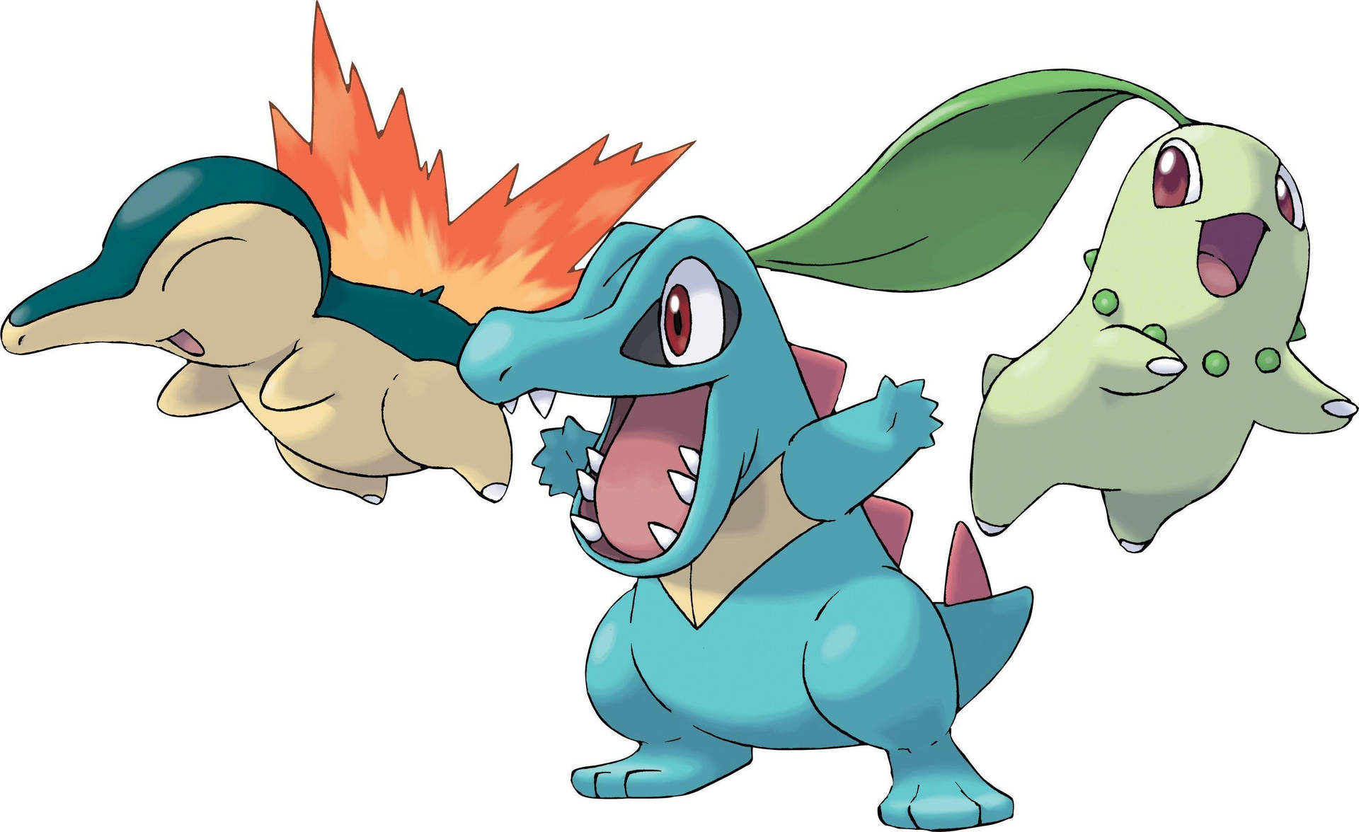 Cyndaquil, Totodile And Chikorita In White Background Wallpaper