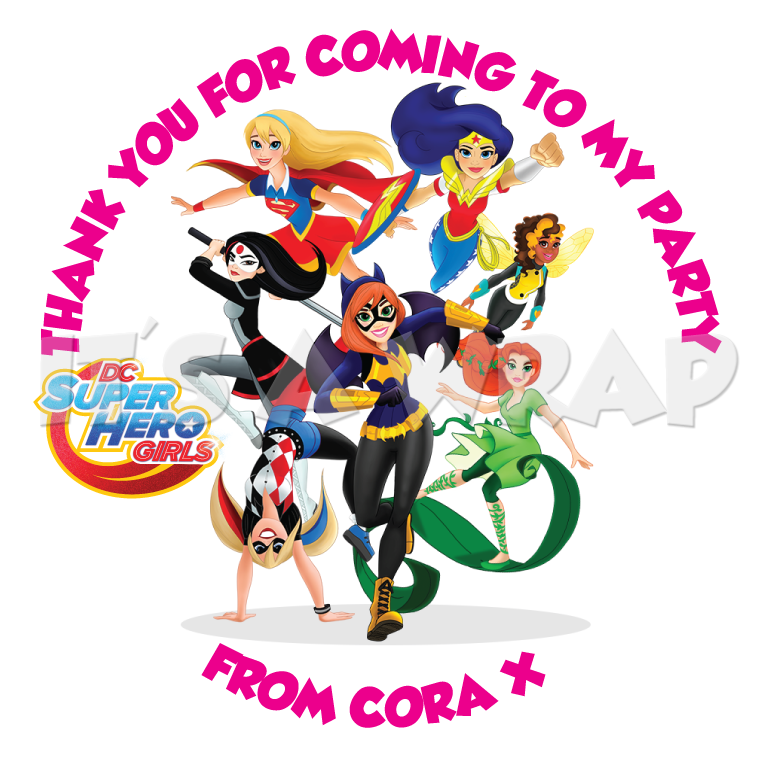 D C Superhero Girls Party Thank You Label PNG