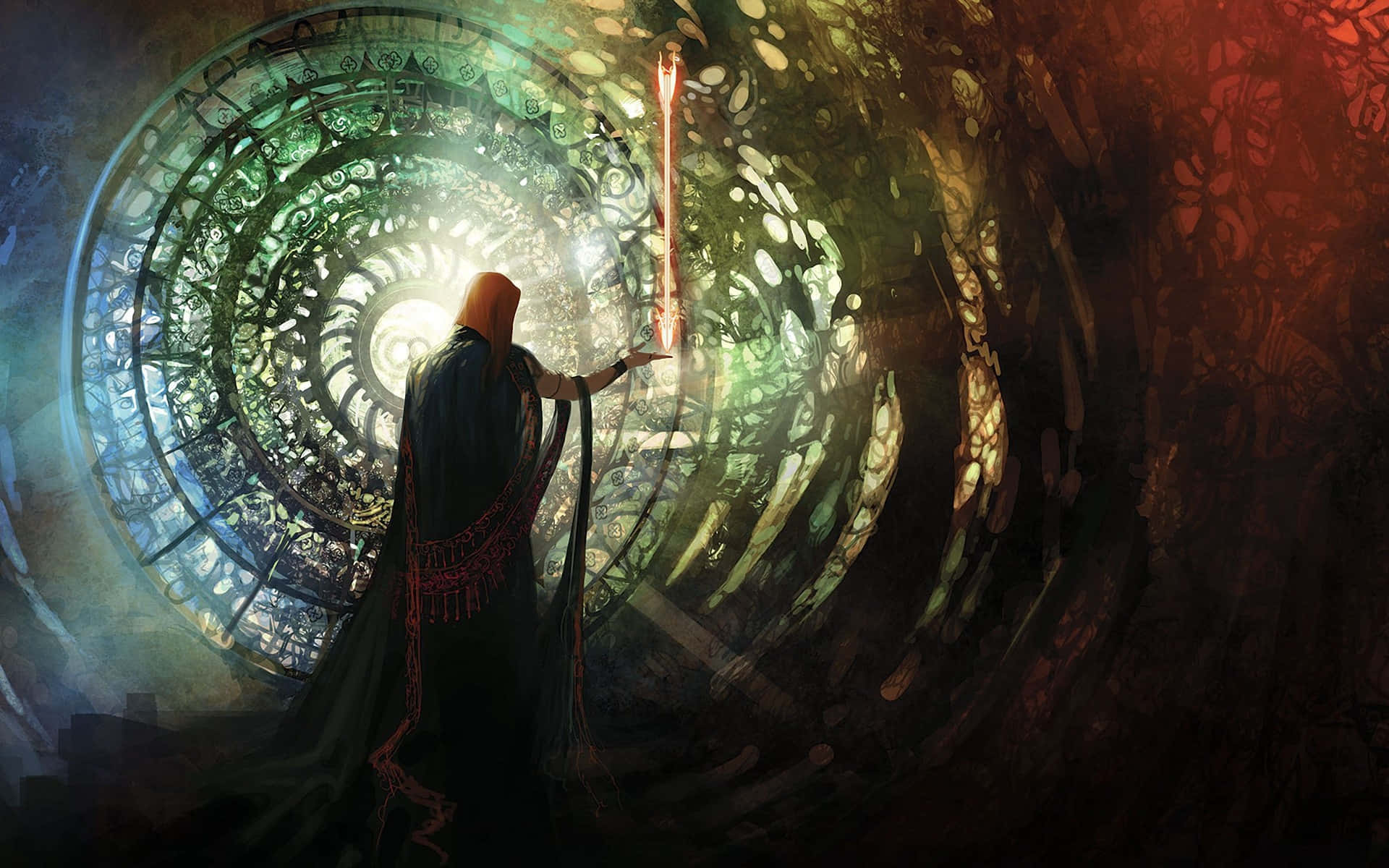 A Man In A Cloak Is Standing In Front Of A Circular Tunnel