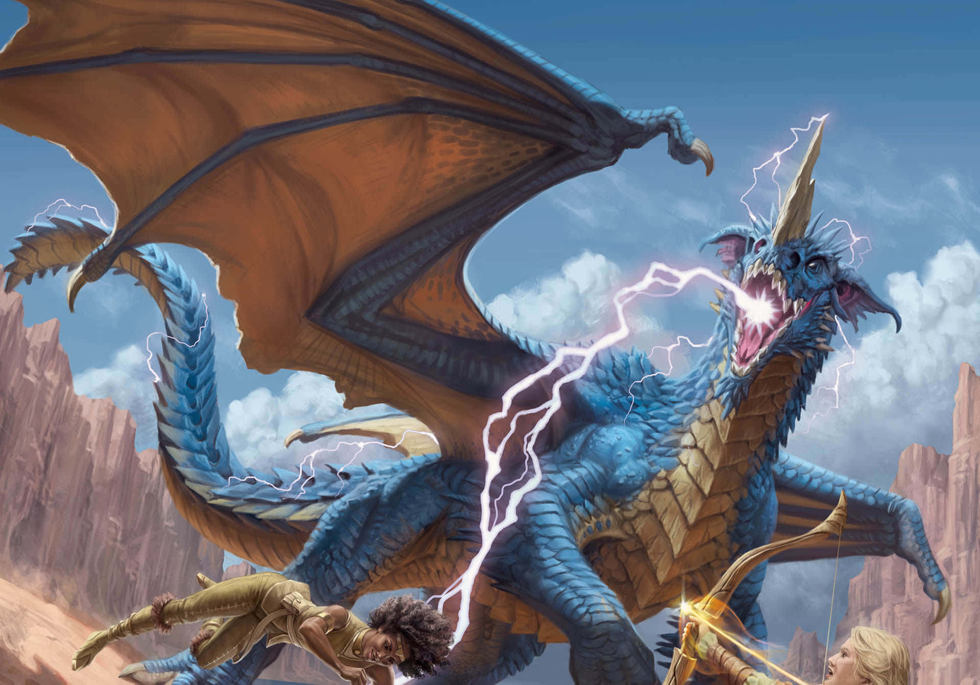 A Blue Dragon Is Attacking A Man With A Bow