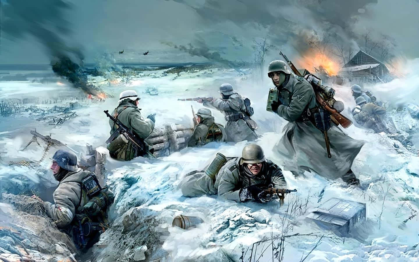 A Painting Of Soldiers In The Snow
