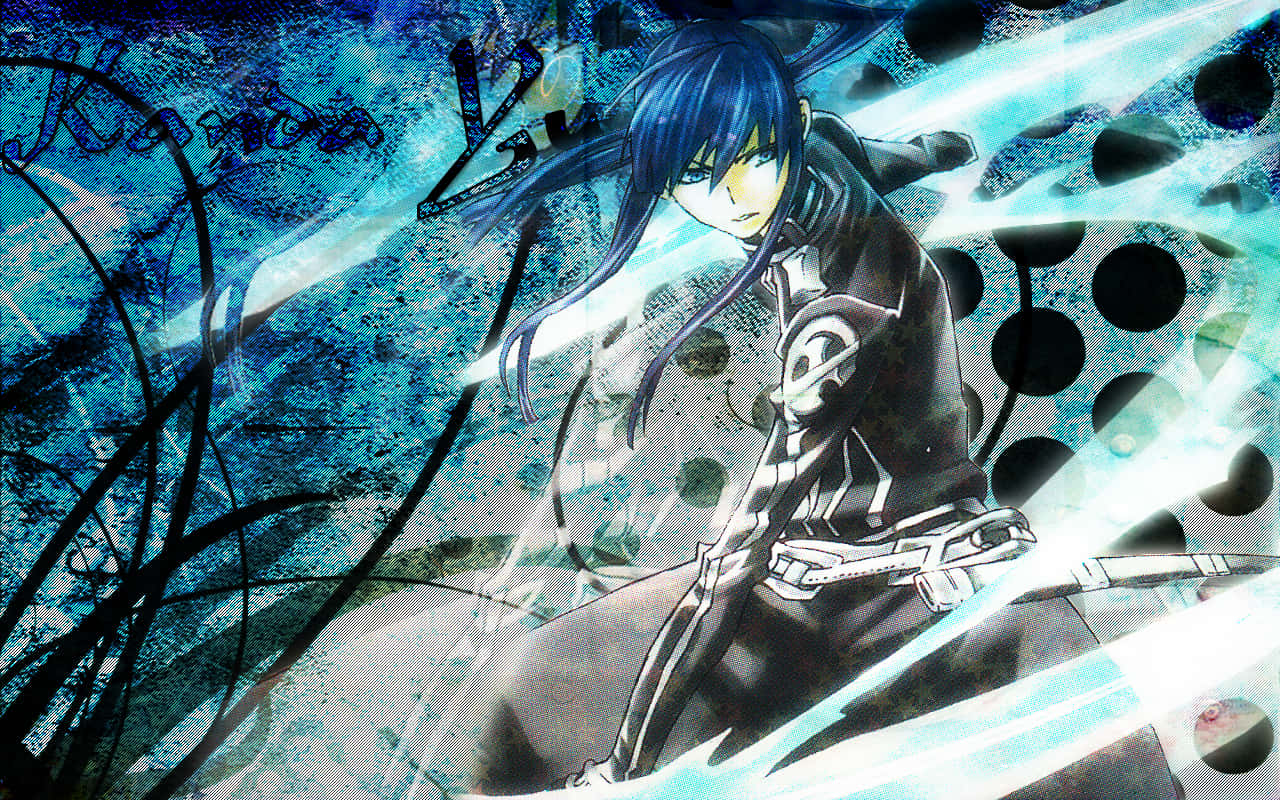 En sort og blå anime karakter med et sværd Wallpaper