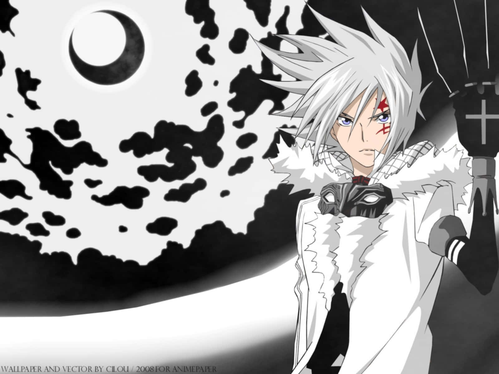 En hvid anime-karakter med sort baggrund Wallpaper
