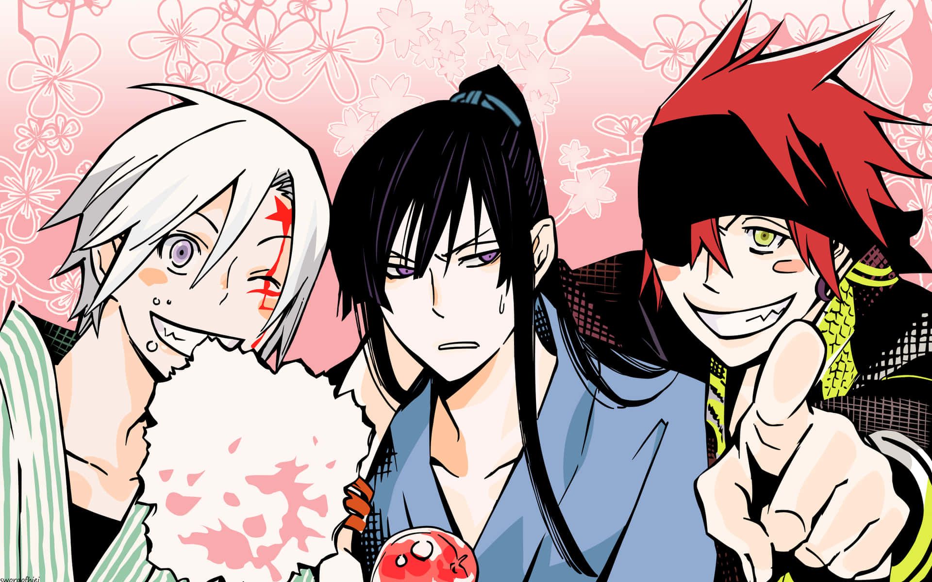Einegruppe Von Anime-charakteren Mit Einem Rosa Hintergrund Wallpaper
