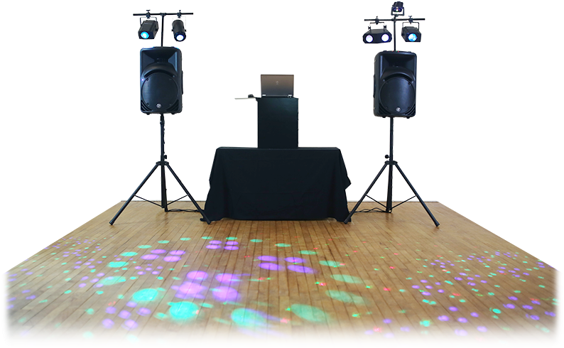 D J Setup Stagewith Lightsand Speakers PNG