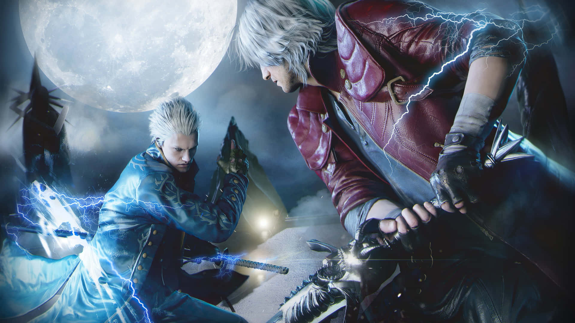 D M C5 Dante Vergil Pertarungan Di Bawah Cahaya Bulan Wallpaper