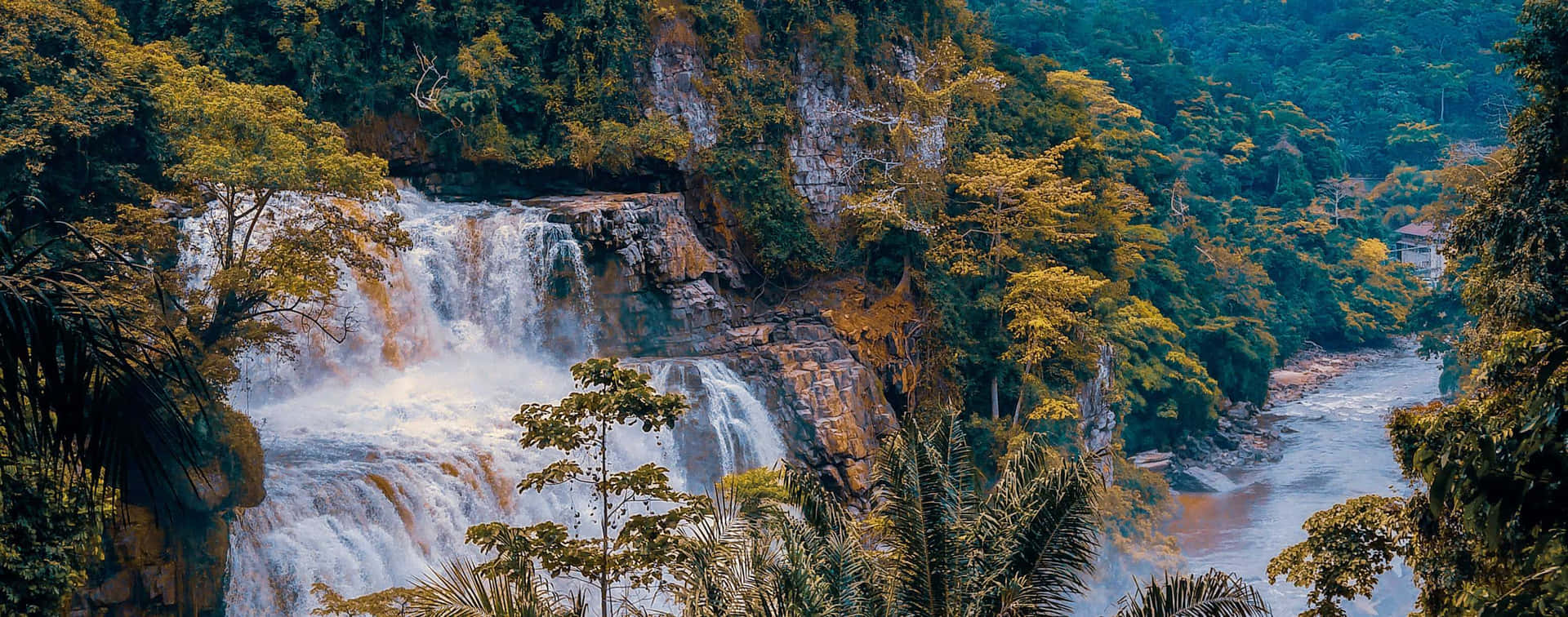 D R Congo Weelderige Waterval Scenery Achtergrond