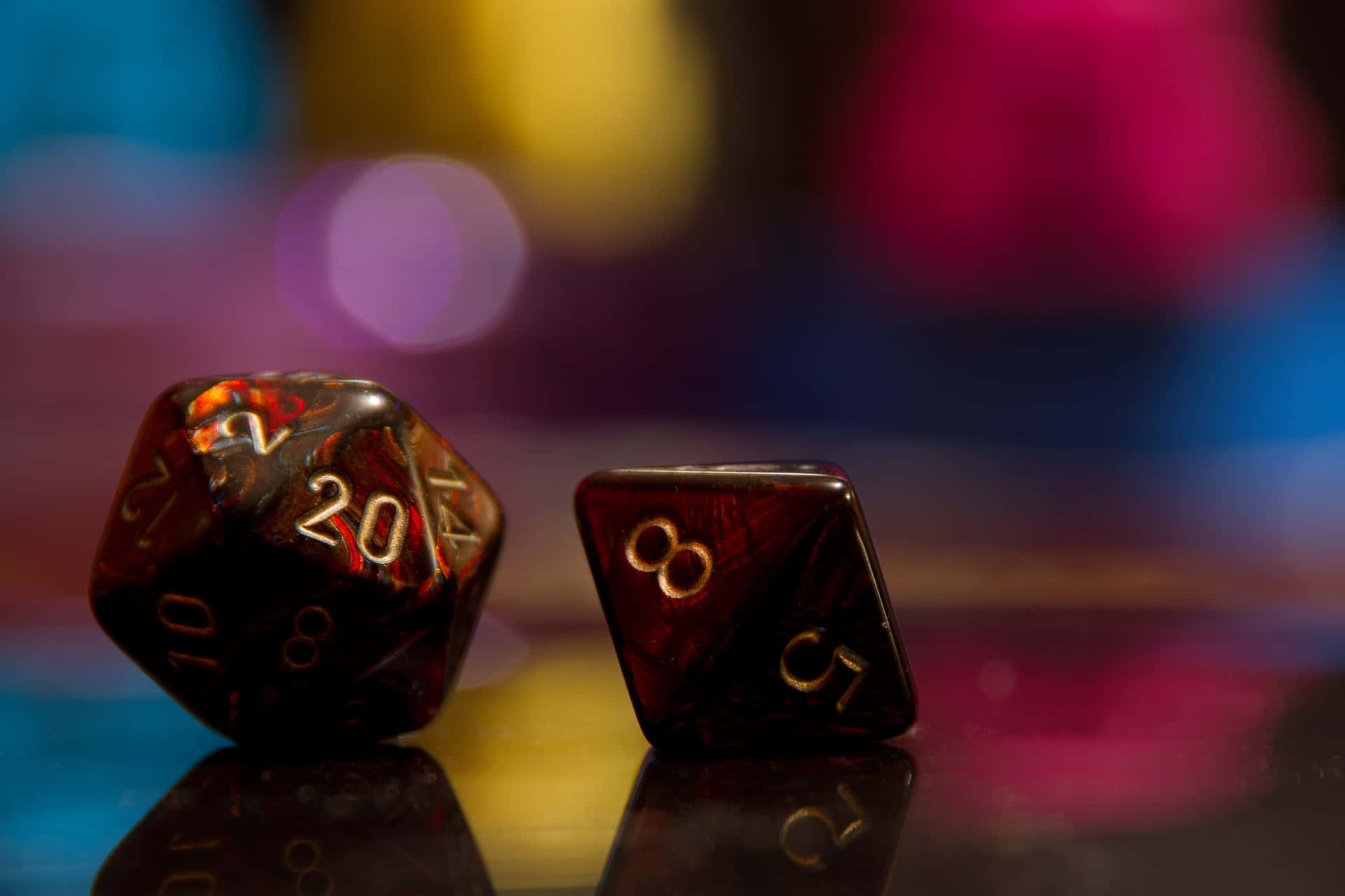 Enigmatic D20 Dice on Wooden Background Wallpaper
