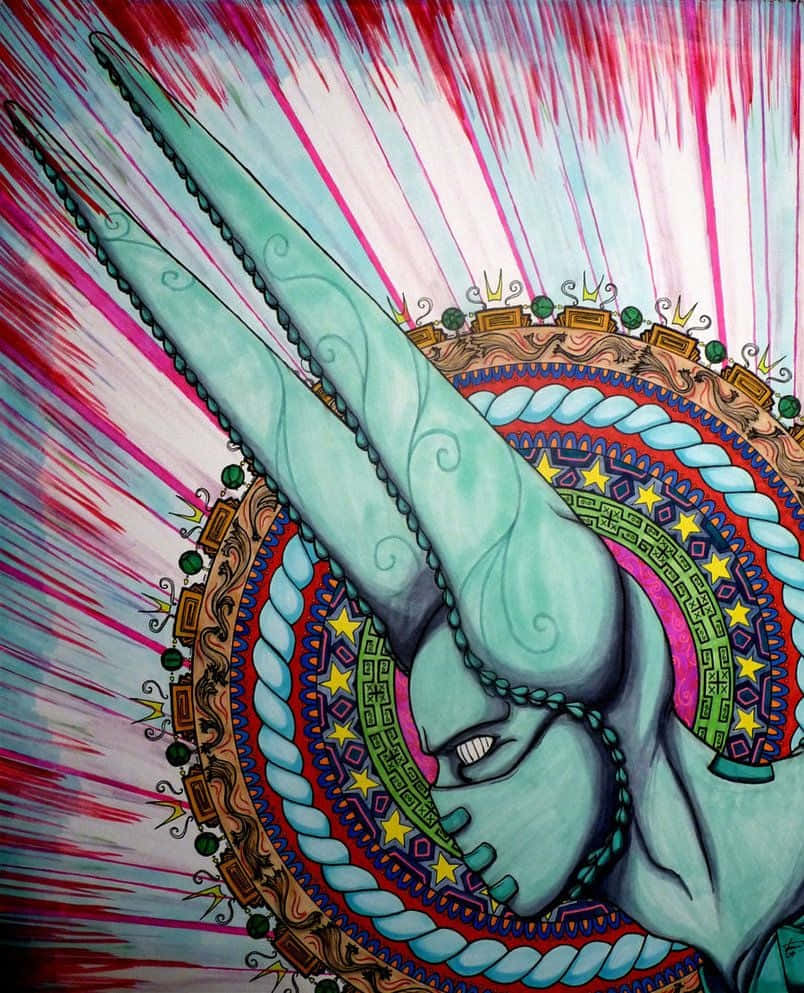 En tegning af en kvinde med horn og et farverigt baggrund Wallpaper