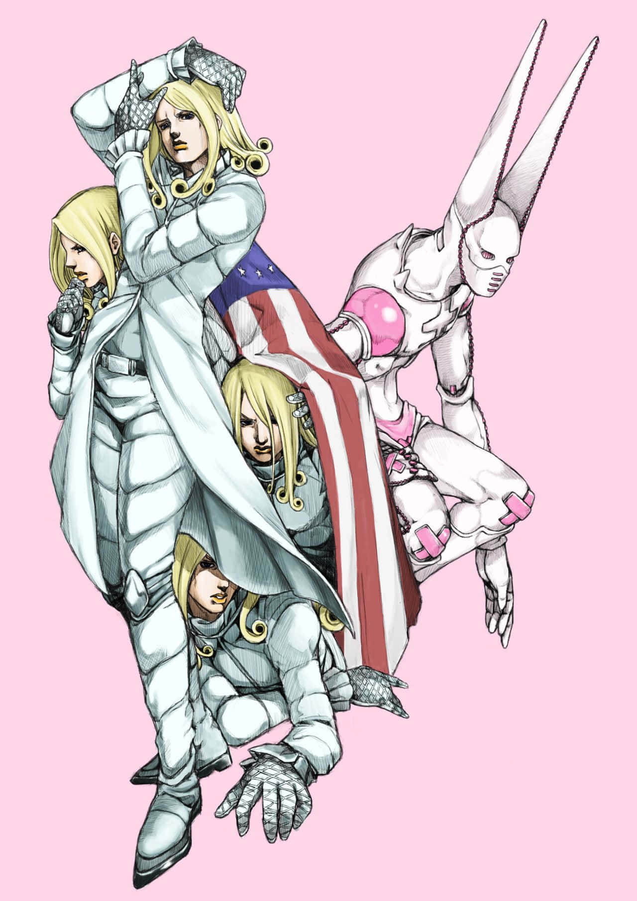 A Group Of Characters In White And Pink Wallpaper