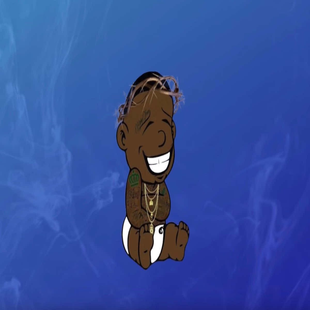 A Cartoon Character Is Sitting On A Blue Background Wallpaper