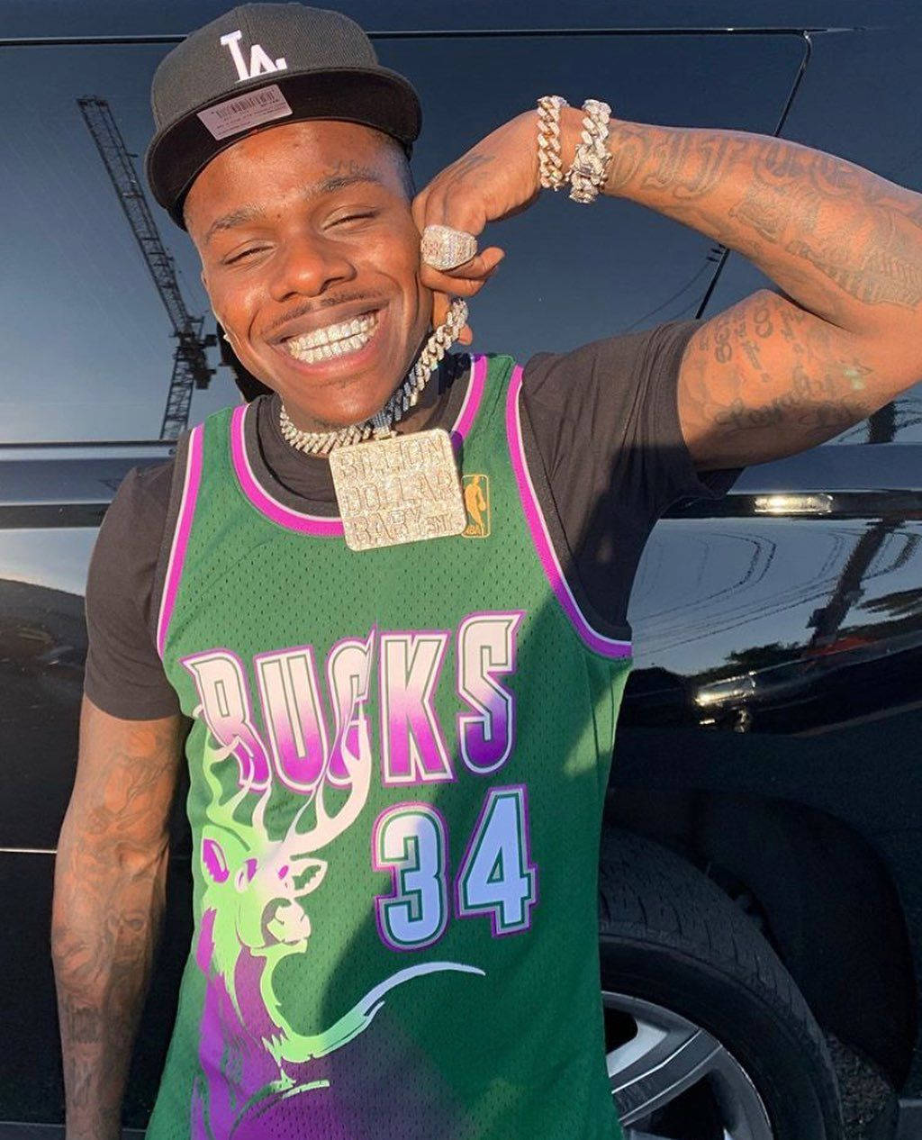 Dababy Phone With Green Basketball Jersey Wallpaper