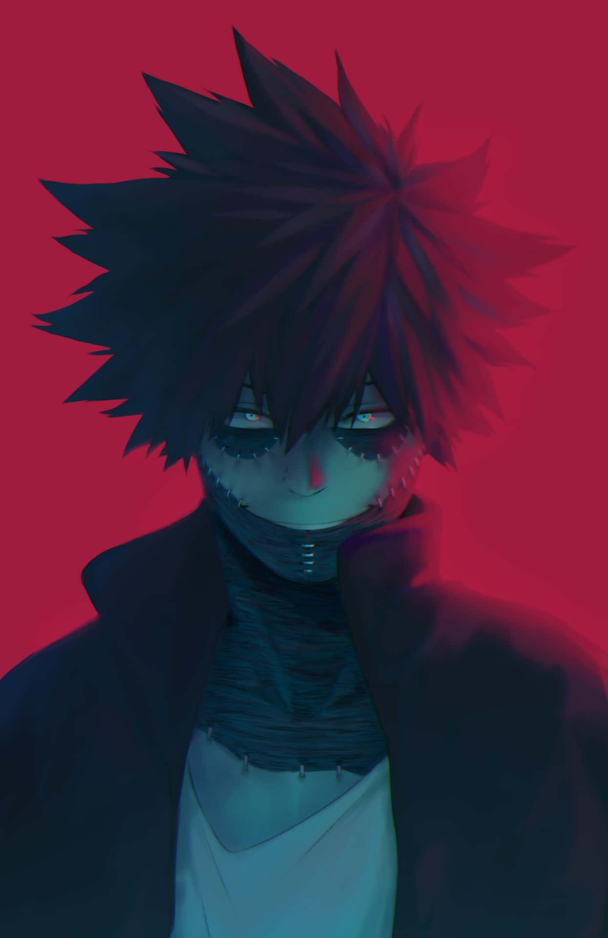 En sort og rød anime karakter med sort hår Wallpaper