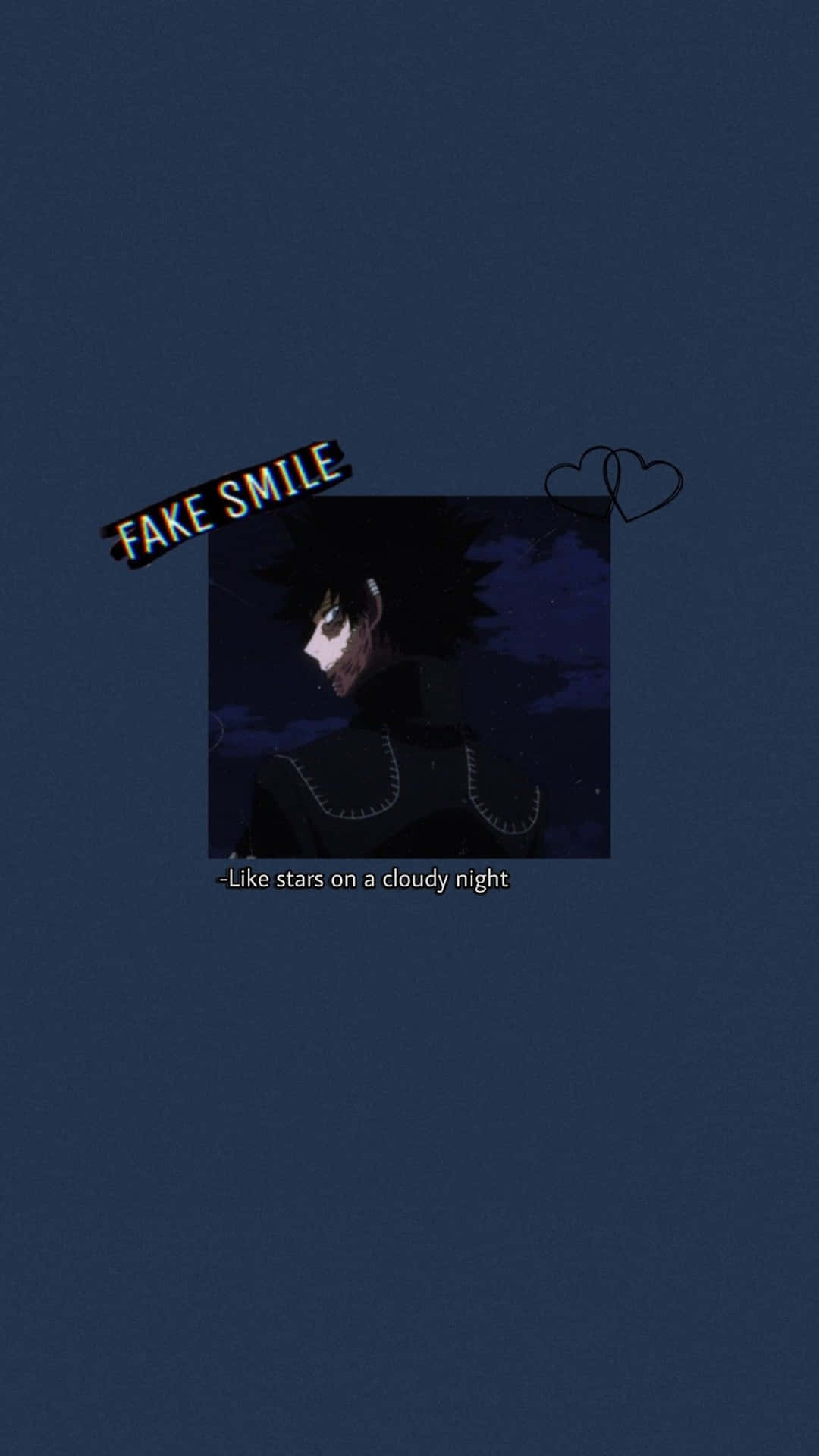 Et blåt baggrundsbillede med et billede af en karakter med ordene ægte smil. Wallpaper