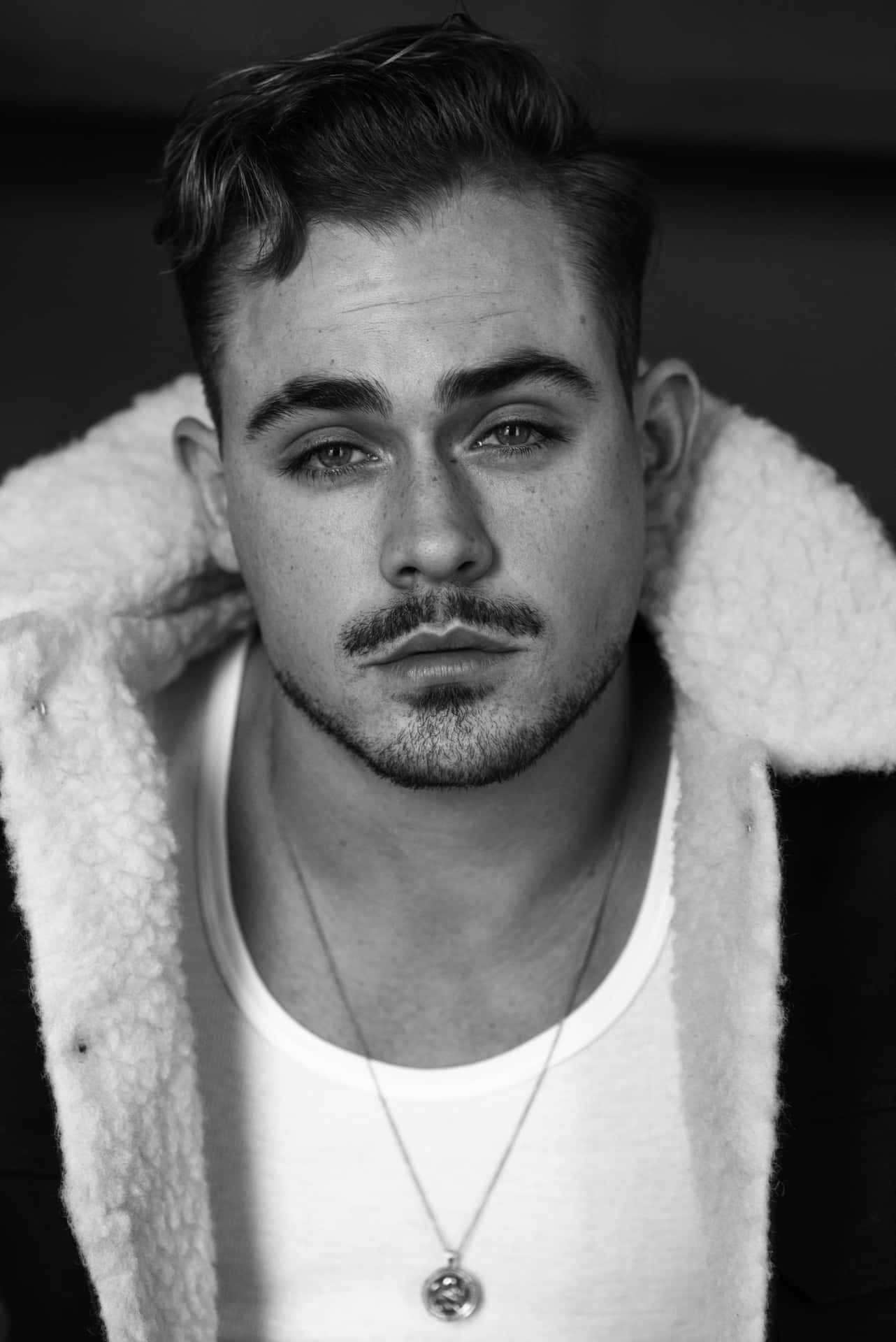 Dacre Montgomery Blackand White Portrait Wallpaper