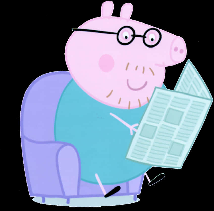 Daddy_ Pig_ Reading_ Newspaper_ Peppa_ Pig PNG