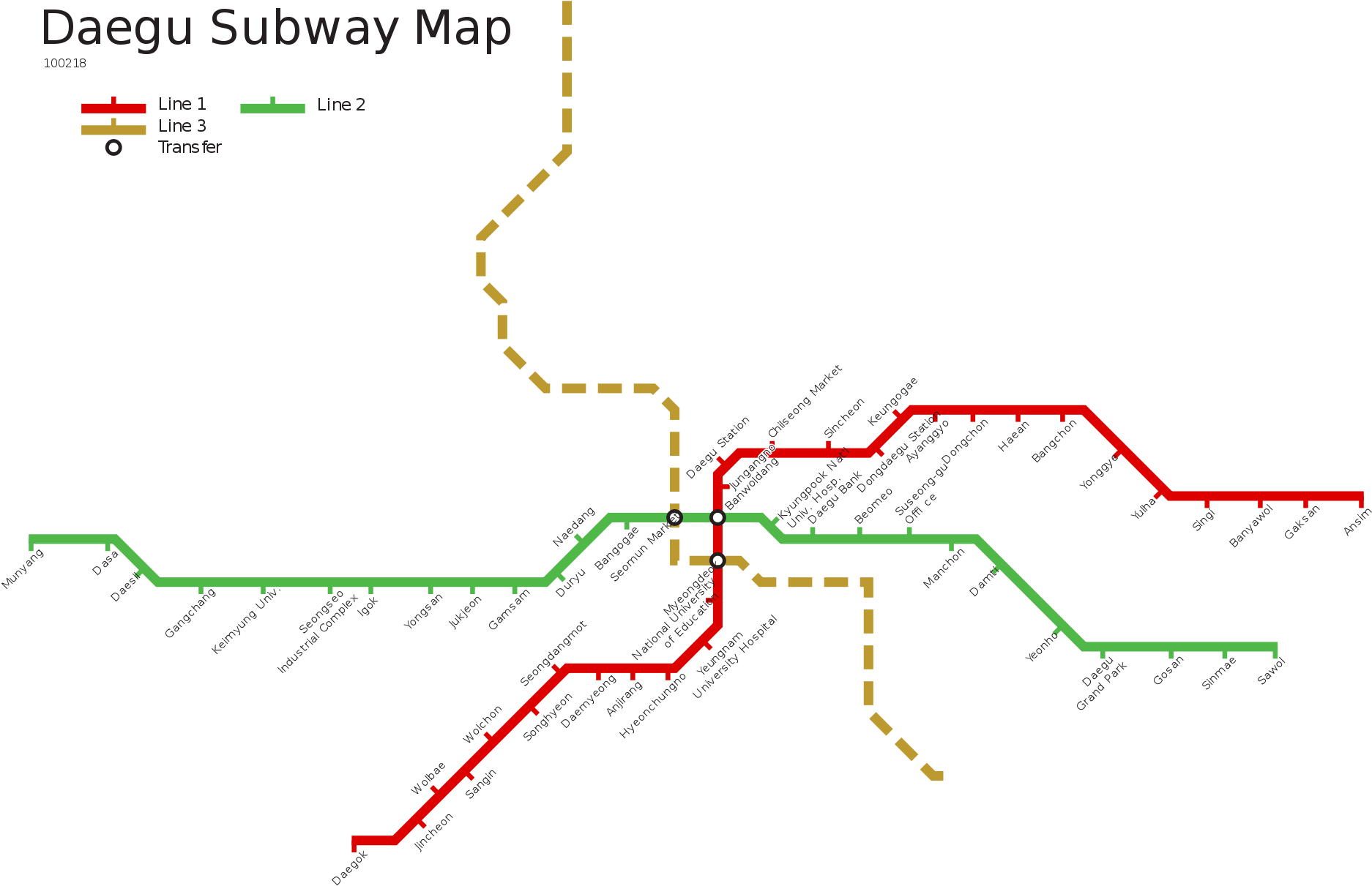 Daegu Subway Map Schematic PNG