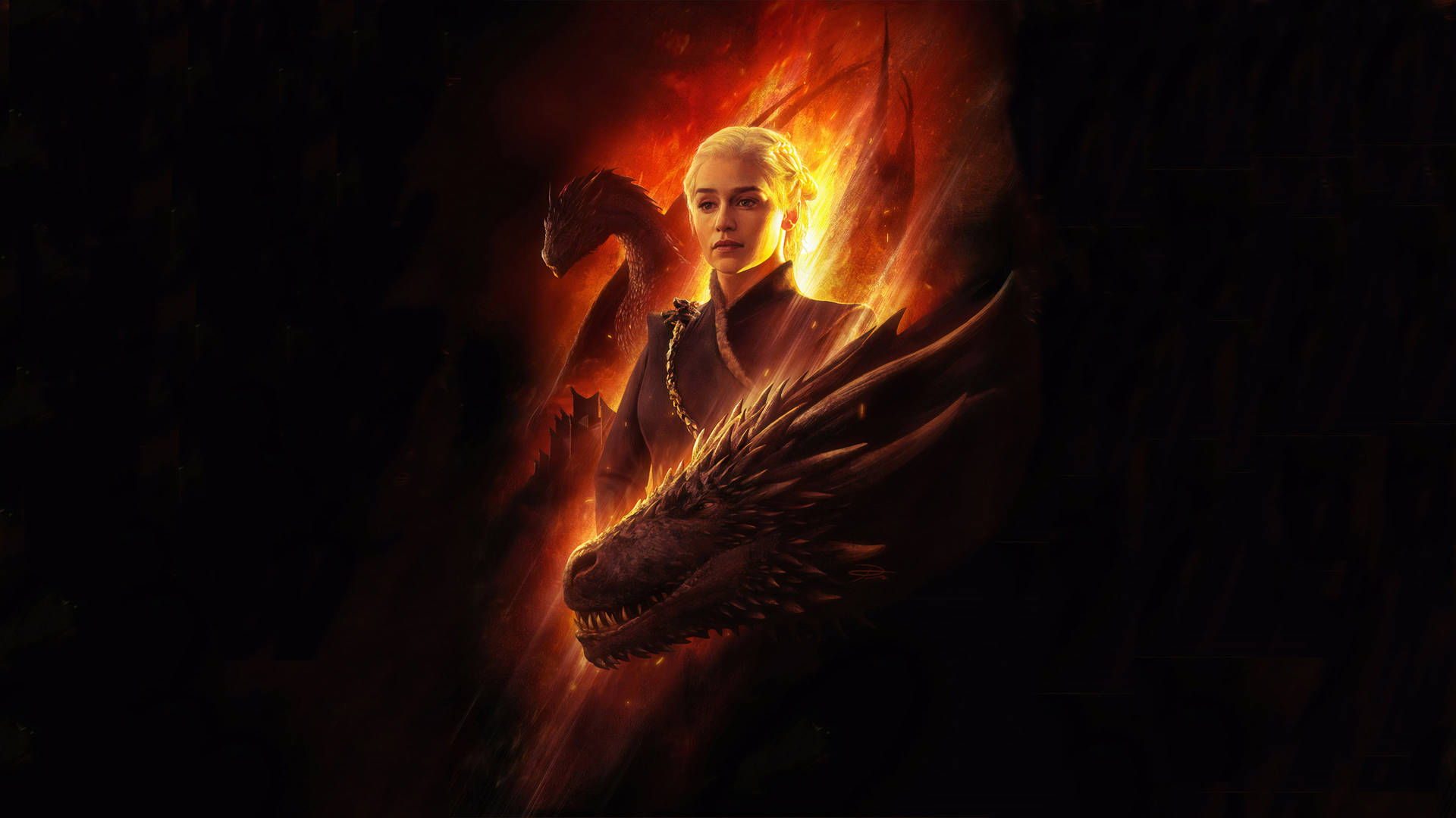 Daenerys Targaryen Dark Fire Dragons Wallpaper