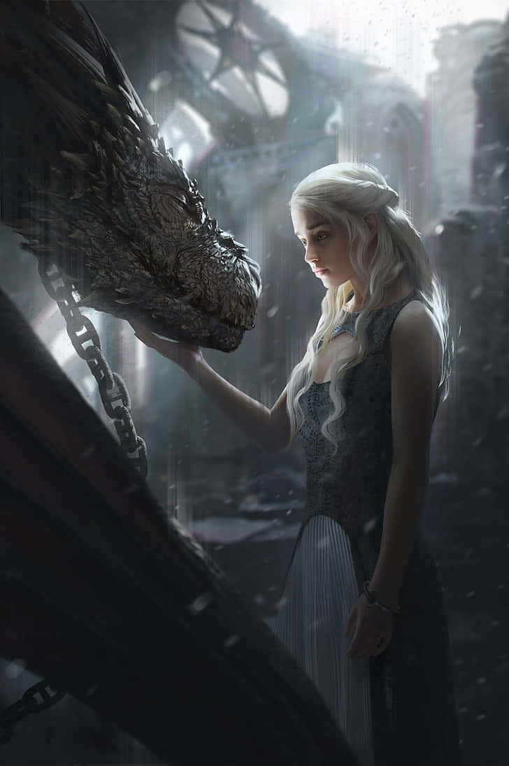 Daenerys Targaryen Riding Majestic Dragon In An Epic Battle Scene Wallpaper