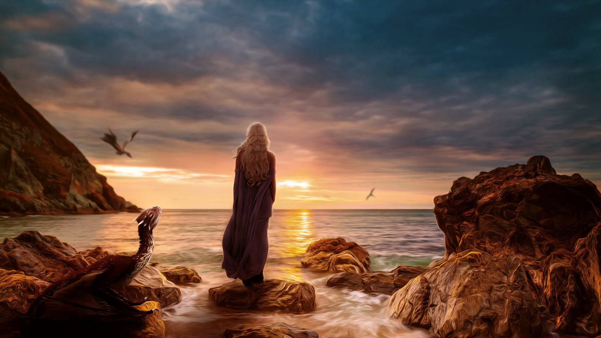 Daenerys Targaryen Rock Beach Art Wallpaper
