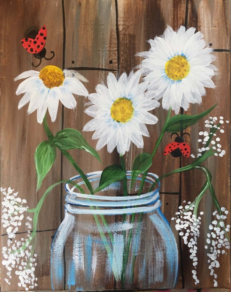 Painting Of Three Daisies Background 735 x 930 Background