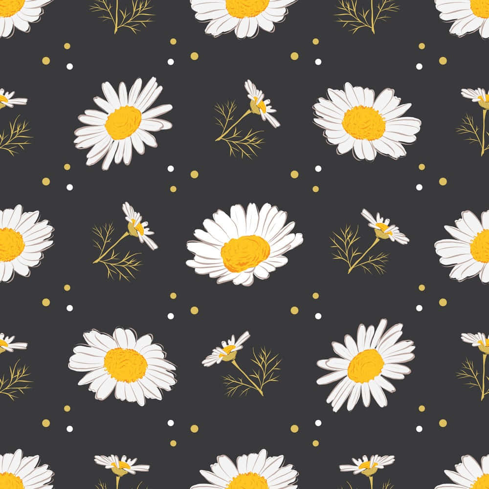 Dark Grey With Dots And Daisies Background