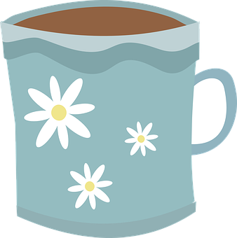 Daisy Decorated Mug Fullof Coffee PNG