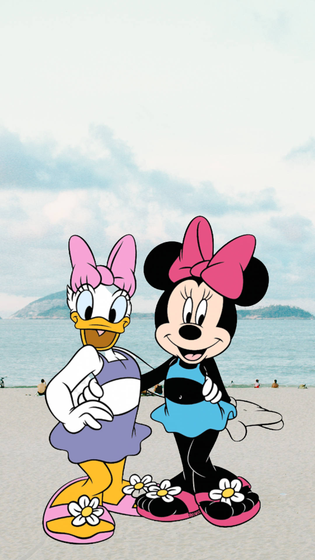 Daisy Duck Og Minnie Mouse Badedragt Wallpaper