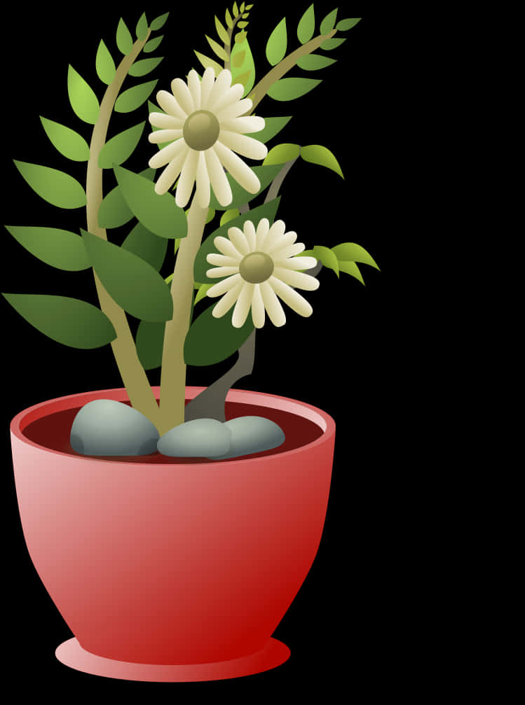 Daisy Flowersin Red Pot PNG