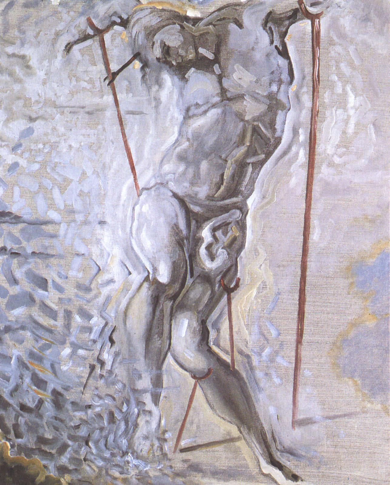 A Painting Of A Man Holding Skis Wallpaper