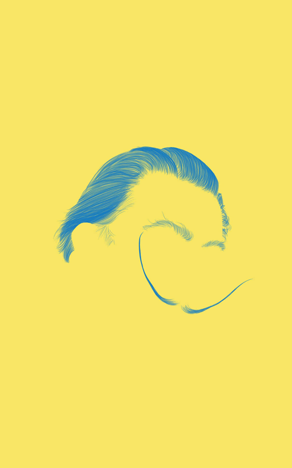 A Man's Face With Blue Hair On A Yellow Background Wallpaper
