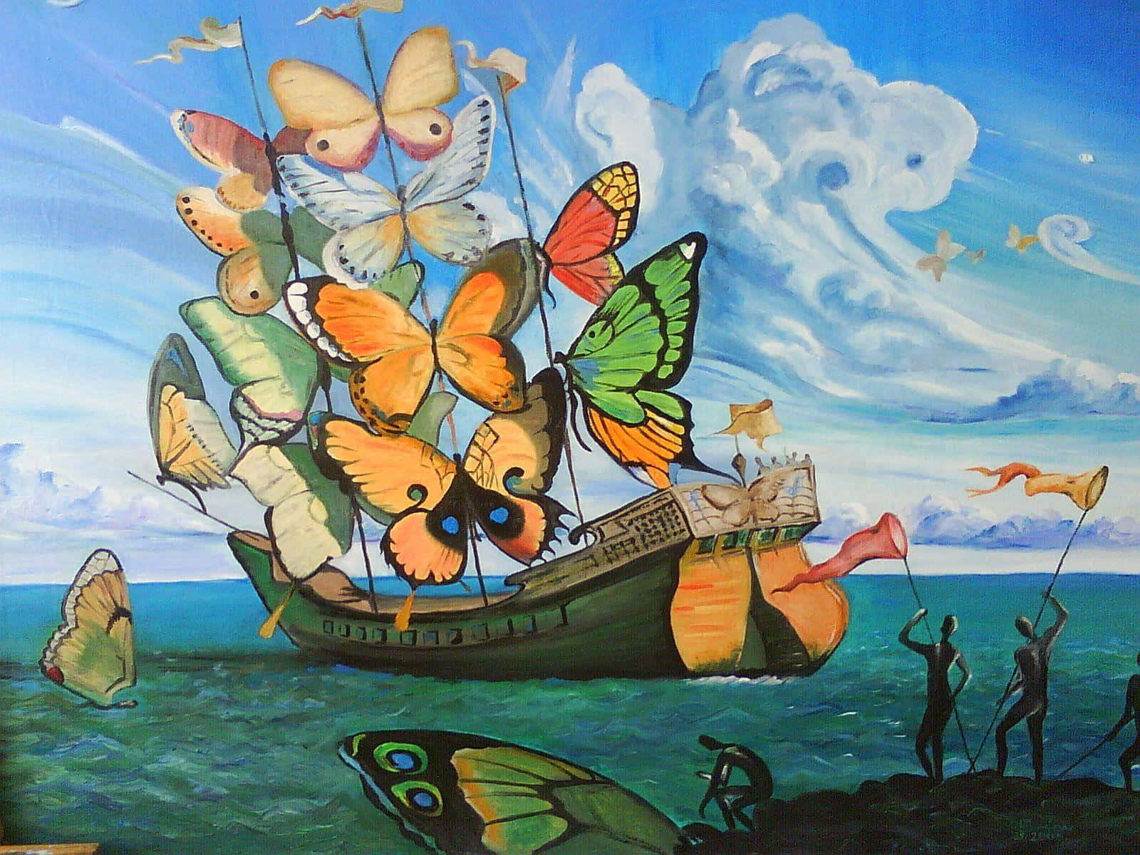 Dalisschiiff Mit Schmetterlingssegeln Wallpaper