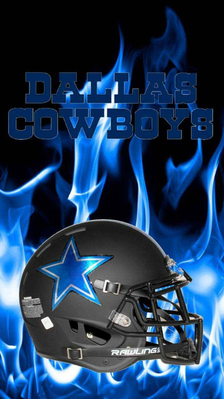 Dallas Cowboys Logo Hjelm Med Blå Flamme Wallpaper