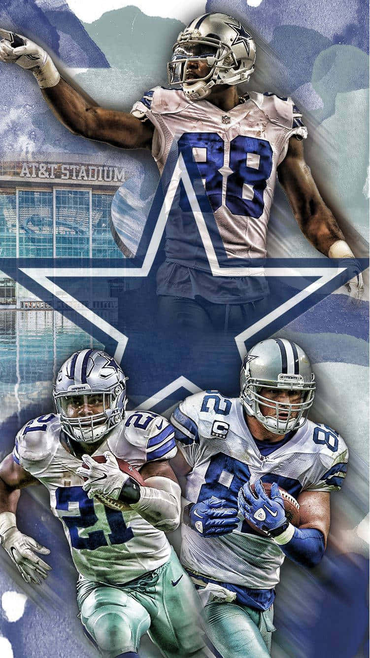 Legendary Dallas Cowboys players DeMarcus Lawrence, Ezekiel Elliott, and Dak Prescott posing ahead of the game Wallpaper