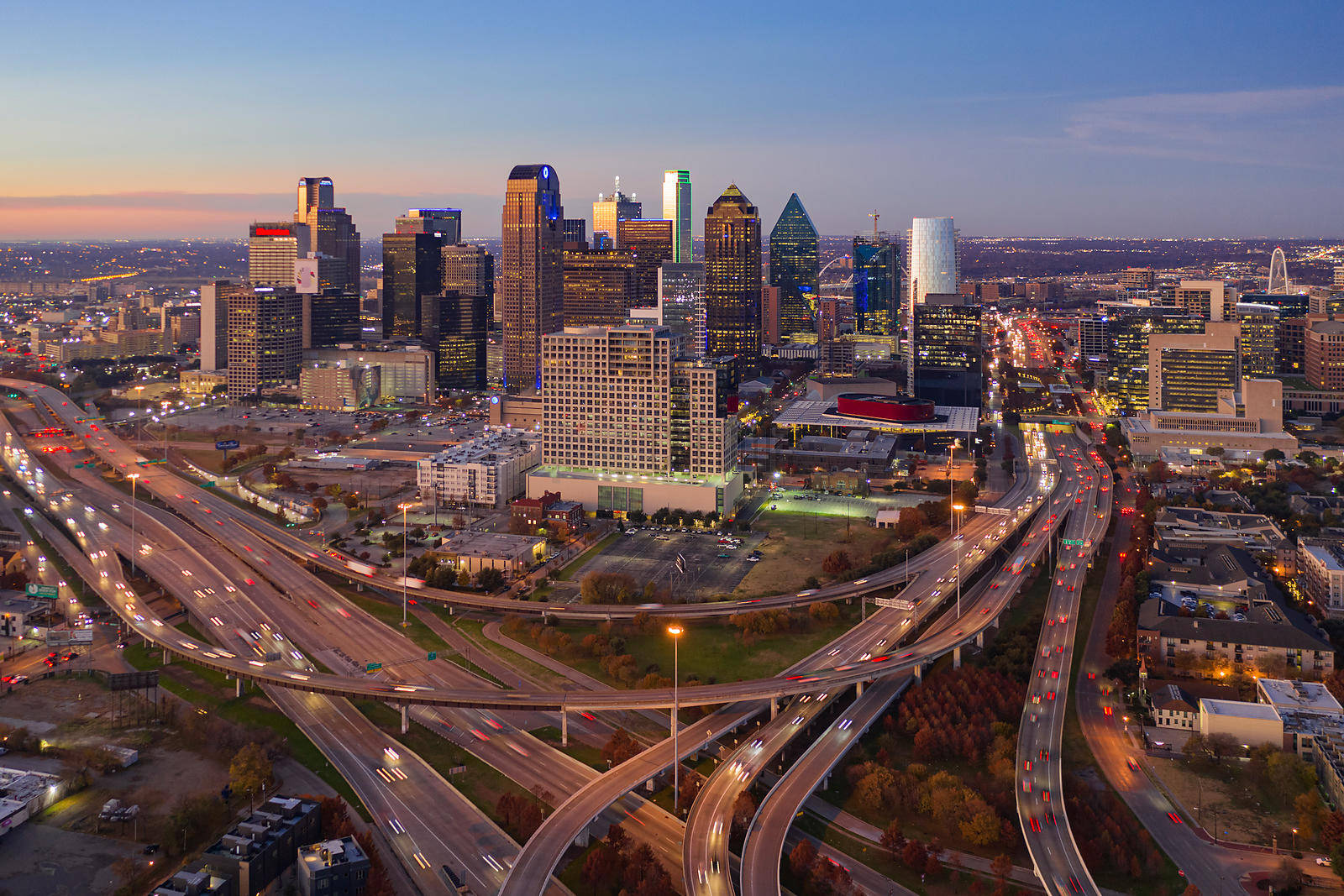 Dallas Skyline Aerial View Highways Wallpaper
