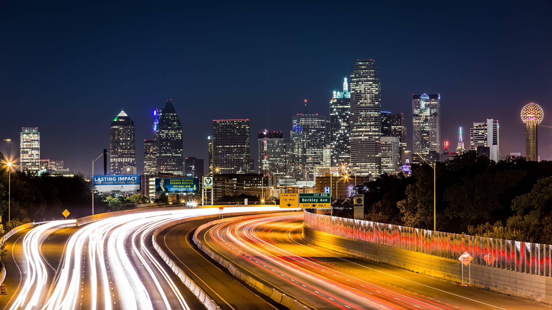 Dallas Skyline Highway Night Lights Wallpaper