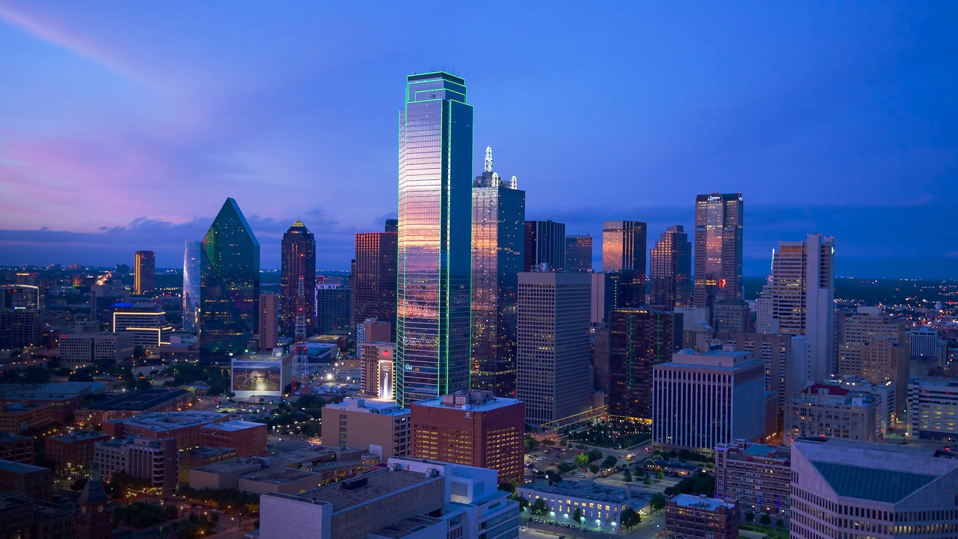 Dallas Skyline Illuminated Skyscrapers Wallpaper