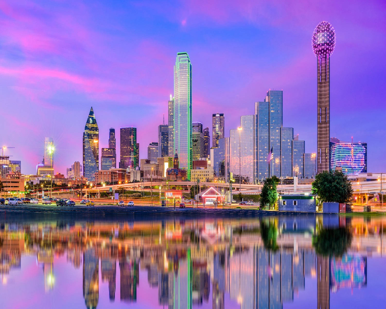 Dallas Skyline Pink Clouds Sky Wallpaper